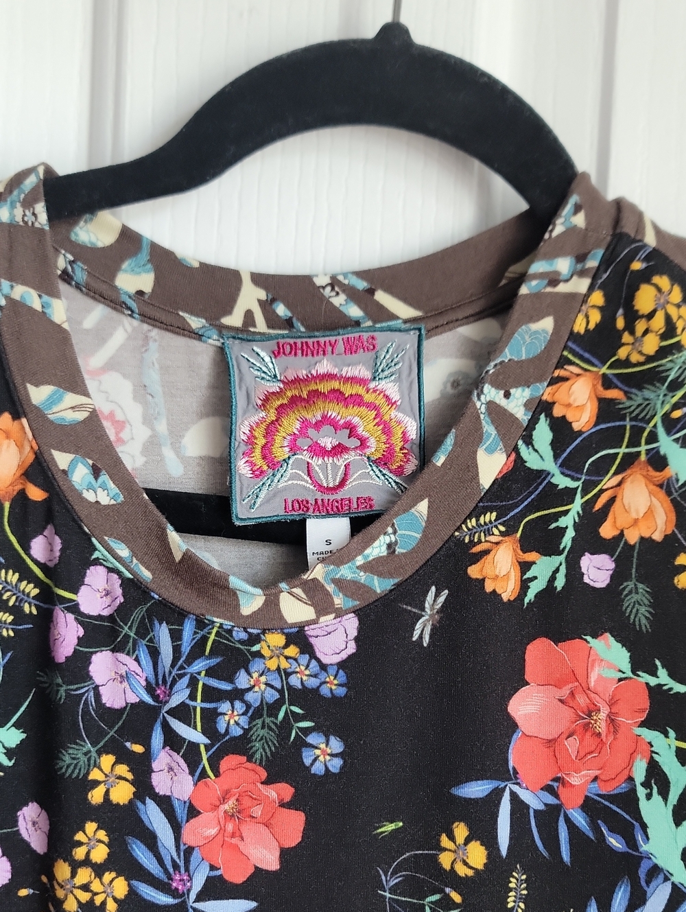 Johnny Was Black Floral Short Sleeve Women’s Top Shirt Colorful Small S - Picture 2 of 6